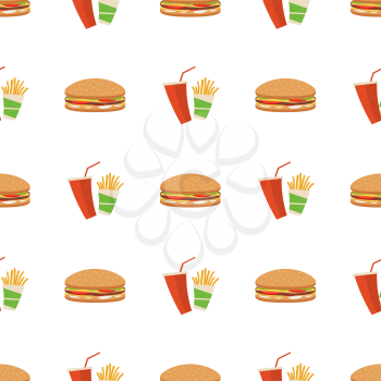 Seamless fast food pattern background with burgers
