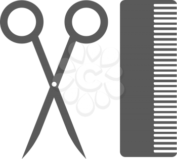 black scissors and comb icon on white background