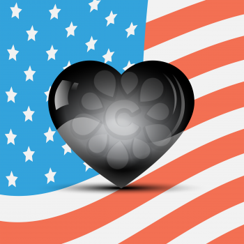 Black heart with shadow on a USA flag background