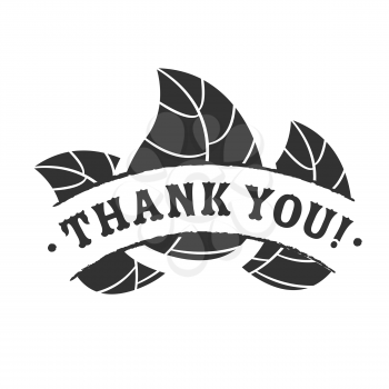Black Thank you badge with leaves on white background