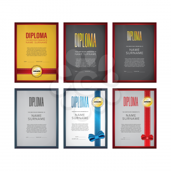 Diploma, certificate design template set with seal and ribbon