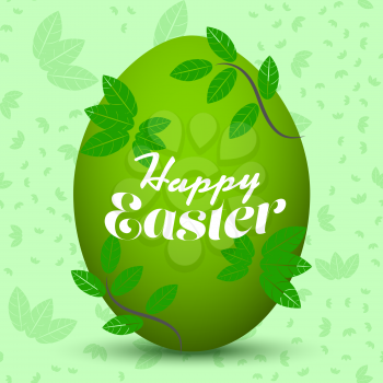 Happy Easter banner with egg and leaves