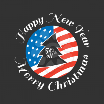 Merry Christmas banner with USA flag on black and white background