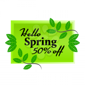 Springtime banner with leaves on white background