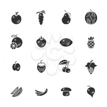 Fruits and vegetables icon set on white background