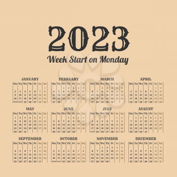 2023 year calendar in the vintage style on a beige background