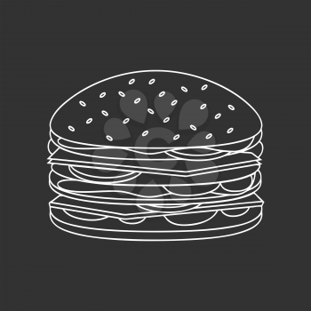 Outlined Fast Food Burger illustration on black