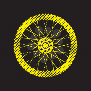 Halftone bicycle wheel icon design on a black background