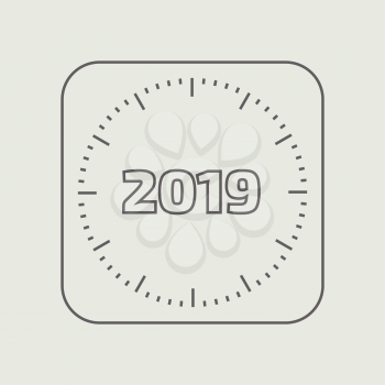 Outline vector clock with the new year date on the beige background