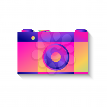 Retro photo camera icon with shadow on the white background