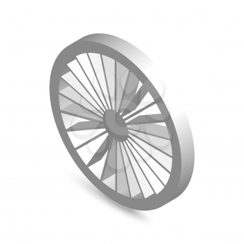Isometric white vector bicycle wheel with the shadow