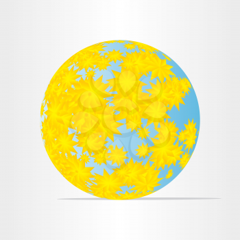 globe world map with yellow flowers abstract energy earth icon