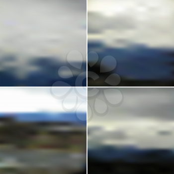 Illustration of a blue sky and white clouds. Vector web and mobile interface templates. Editable blurred backgrounds set