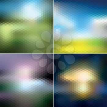 Abstract blurred backgrounds set, abstract modern hexagonal templates vector.