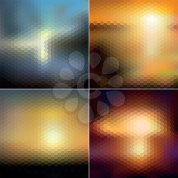 Abstract blurred backgrounds set, abstract modern hexagonal templates vector.