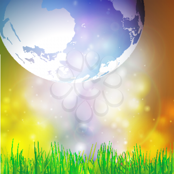 Abstract background of globe with grass vector illustration. View at our home from other side.