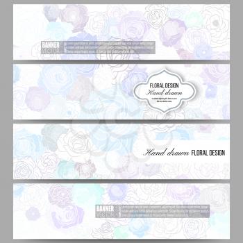 Set of modern vector banners. Hand drawn floral doodle pattern, abstract vector background