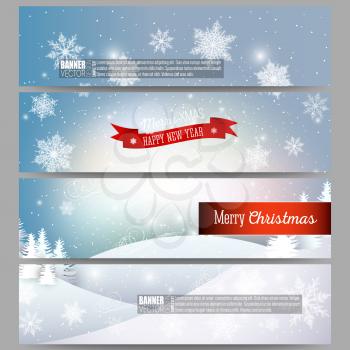 Set of modern vector banners. Christmas greeting headers. Merry Xmas and happy new year vector background