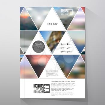 Business template for brochure, flyer or booklet. Abstract multicolored background of blurred nature landscapes, geometric vector, triangular style illustration.