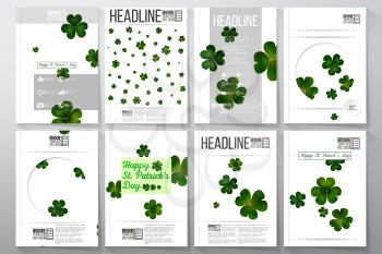 Set of business templates for brochure, flyer or booklet. St Patricks day vector background, green clovers on white.