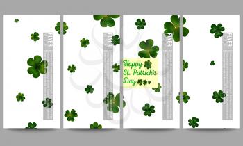 Set of modern vector flyers. St Patricks day vector background, green clovers on white