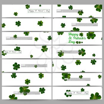 Set of modern vector banners. St Patricks day vector background, green clovers on white