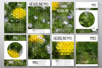 Business templates for brochure, flyer or booklet. Yellow flowers on the grass. Collection of abstract multicolored backgrounds. Natural geometrical patterns. Triangular style vector.