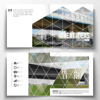 Vector set of square design brochure template. Abstract colorful polygonal background, blurred image, urban scene, modern stylish triangular vector texture.