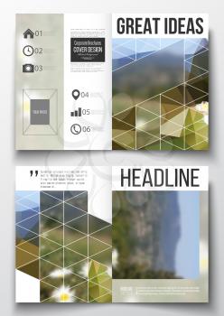 Set of business templates for brochure, magazine, flyer, booklet or annual report. Summer landscape. Colorful polygonal backdrop, blurred background, modern stylish triangle vector texture.