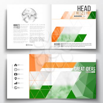 Set of annual report business templates for brochure, magazine, flyer or booklet. Background for Happy Indian Independence Day celebration with national flag colors, vector illustration.