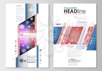 Blog graphic business templates. Page website design template, easy editable, abstract flat layout. Christmas decoration, vector background with shiny snowflakes.