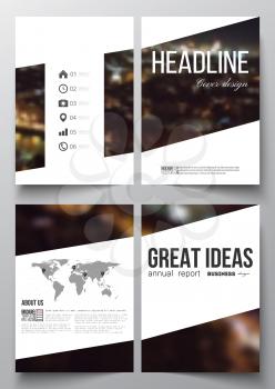 Set of business templates for brochure, magazine, flyer, booklet or annual report. Dark background, blurred image, night city landscape, Paris cityscape, modern vector template.
