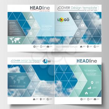 Business templates for square design brochure, magazine, flyer, booklet or annual report. Leaflet cover, abstract blue flat layout, easy editable blank, vector illustration.