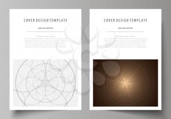 Business templates for brochure, magazine, flyer, booklet or annual report. Cover design template, easy editable vector, abstract flat layout in A4 size. Alchemical theme. Fractal art background. Sacr