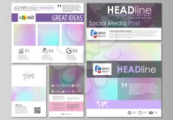 Social media posts set. Business templates. Easy editable abstract flat design template, vector layouts in popular formats. Hologram, background in pastel colors with holographic effect. Blurred color