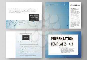 Set of business templates for presentation slides. Easy editable abstract vector layouts in flat design. Geometric blue color background, molecule structure, science concept. Connected lines and dots