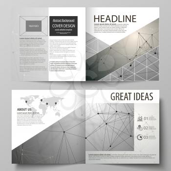 Business templates for square design bi fold brochure, magazine, flyer, booklet or annual report. Leaflet cover, abstract flat layout, easy editable vector. Chemistry pattern, molecule structure on gr