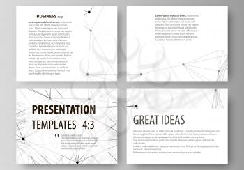 Set of business templates for presentation slides. Easy editable abstract vector layouts in flat design. Chemistry pattern, connecting lines and dots, molecule structure on white, geometric graphic ba