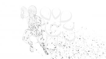 Conceptual abstract running man. Runner with connected lines, dots, triangles, particles on white background. Artificial intelligence, digital sport concept. High technology vector digital background. 3D render vector illustration