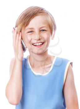 Smiling young boy having a phone call