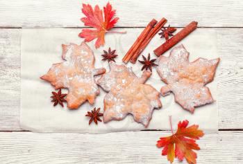 Homemade biscuits in the form of fallen October leaves from the trees