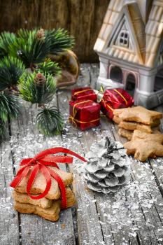 Symbolic Christmas cookies for the holiday and Christmas decorations