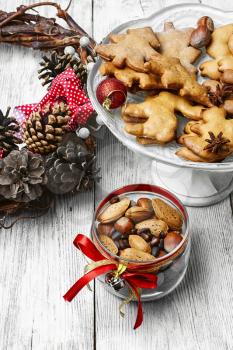 Christmas homemade cookies and jars of peanuts