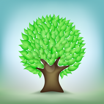 The green cartoon tree on the nature light mesh background