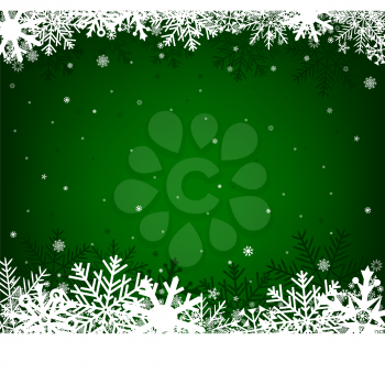 Green Christmas background on a winter theme with a beautiful white snow