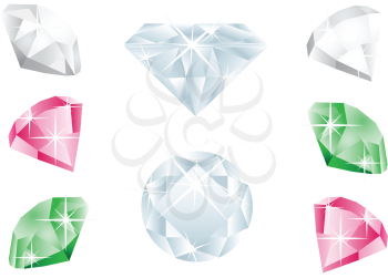 Different diamonds isolated on the white background