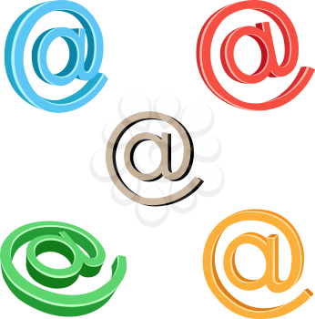 The blue, green, orange and red 3D e-mail symbol isolated on the white background