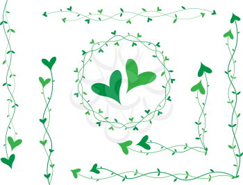 Green hearts on small stalks, scenery for cards