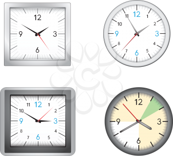 The modern office clocks isolated on the white background