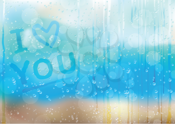 I love you, text on the condensation window, after rain